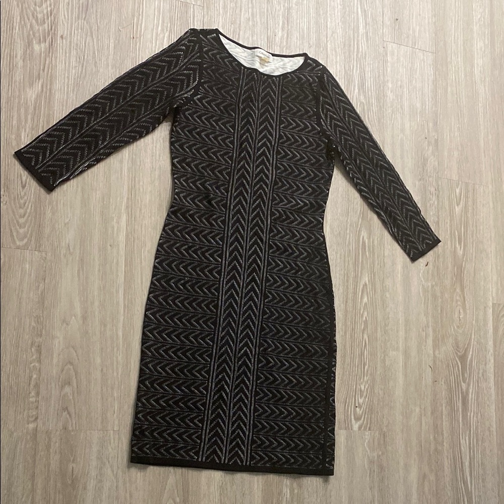 Calvin Klein Black and White Long Sleeve Sheath Dress